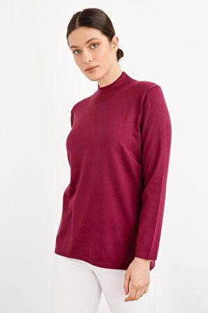 Desen Triko Kadın Likralı Uzun Kol Basic Yarım Balıkçı Bluz 0240016 Mürdüm