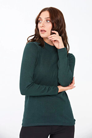 Desen Triko Kadın Likralı Uzun Kol Basic Yarım Balıkçı Bluz 0240016 Nefti