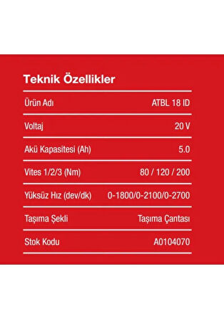 Attlas PRO-ATBL 18 ID-502C Akülü Darbeli Vidalama A0104070