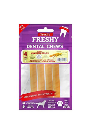 Freshy Jumbo Chicken Stuffed Rolls Tavuk Etli ve Ciğer Dolgulu Deri Çubuk 4 adet 120gr