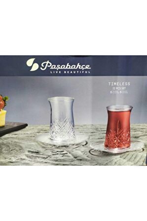 Paşabahçe timeless çay bardağı takımı- 12 çay bardağı tabağı seti 96991