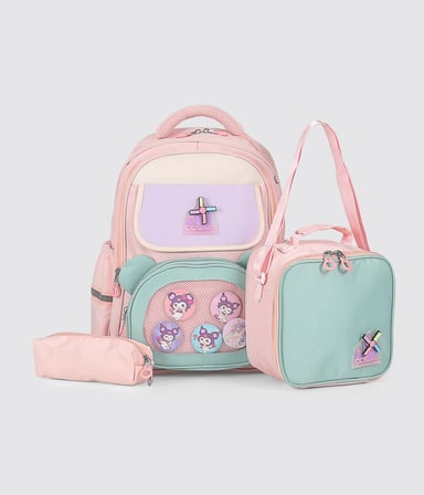ÇÇS Kids Premium Okul Çanta Seti 3'lü İlkokul Ortaokul Sırt Çantası Termal Beslenme Çantası Kalemlik Pembe 51977