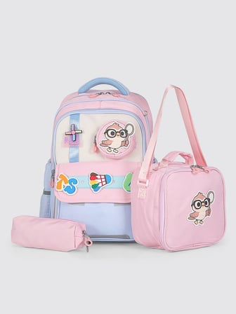 ÇÇS Kids Premium Okul Çanta Seti 3'lü İlkokul Ortaokul Sırt Çantası Termal Beslenme Çantası Kalemlik Pembe 51979