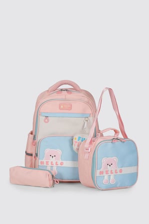 ÇÇS Kids Premium Okul Çanta Seti 3'lü İlkokul Ortaokul Sırt Çantası Termal Beslenme Çantası Kalemlik Pembe 51983