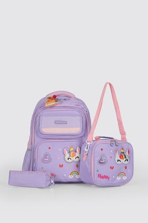 ÇÇS Kids Premium Okul Çanta Seti 3'lü İlkokul Ortaokul Sırt Çantası Termal Beslenme Çantası Kalemlik Mor 52016
