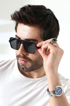 Unisex Siyah Retro UV400 Güneş Gözlüğü 23011 C2