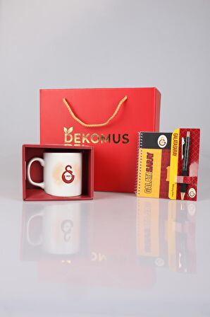 DEKOMUS GIFT BOX ÖZEL KUTULU LİSANSLI GALATASARAY KUPA,AJANDA ve HYBRIT TÜKENMEZ KALEM SETİ 