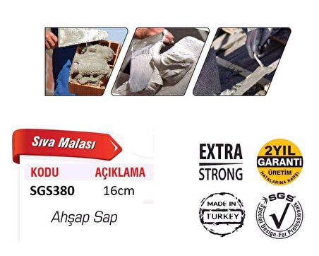 Sgs 16cm Ahşap Saplı SGS380 Sıva Malası 1.20mm Kalınlığında Zımparalanmış 50 Rockwell Yay Çeliği