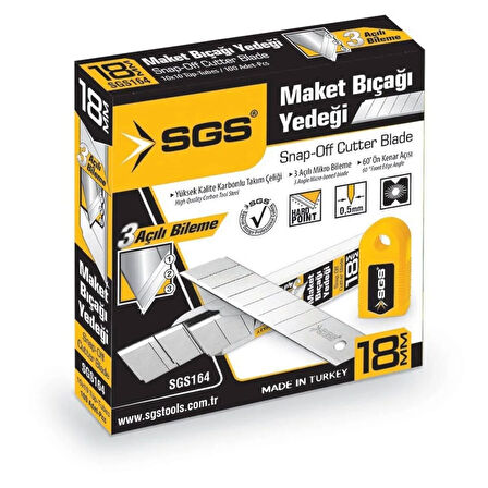 SGS 164 Geniş Maket Bıçağı Yedeği 18 mm 10’lu Yedek Bıçak Paketi - 100 Ad Yedek Uç