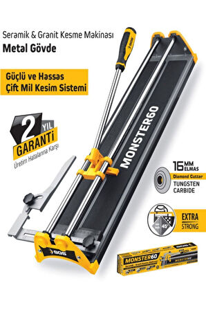 Monster 60 Profesyonel Fayans ve Granit Kesme Makinesi 60 cm 16mm Elmas Rulman Metal Gövde