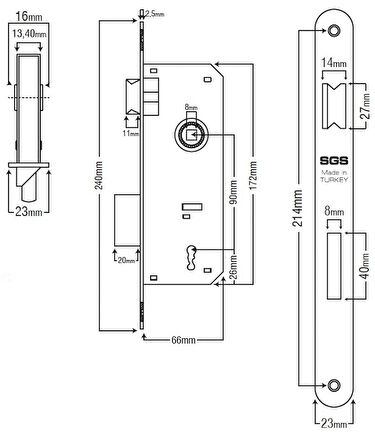 RULMANLI ODA KAPI KİLİDİ-OVAL AYNA-35 MM-SGS211-2 ADET