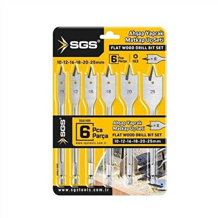 SGS 6 Parça Bits Saplı Ahşap Yaprak Matkap Ucu Seti (SGS1480)