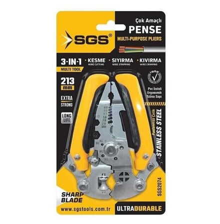 SGS 2074 Elektrikçi Pensesi 160 mm Krom Vanadyum Çelik Çok Amaçlı