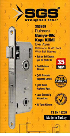 RULMANLI BANYO WC KAPI KİLİDİ-OVAL AYNA-35 MM-SGS209-2 ADET