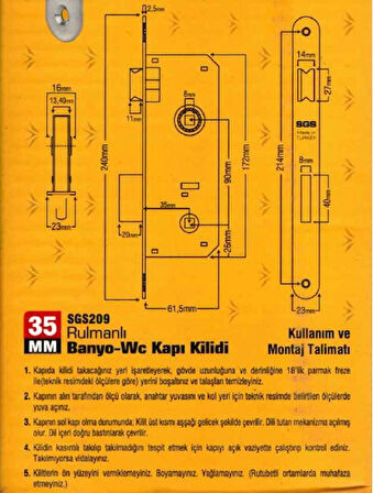 RULMANLI BANYO WC KAPI KİLİDİ-OVAL AYNA-35 MM-SGS209-2 ADET