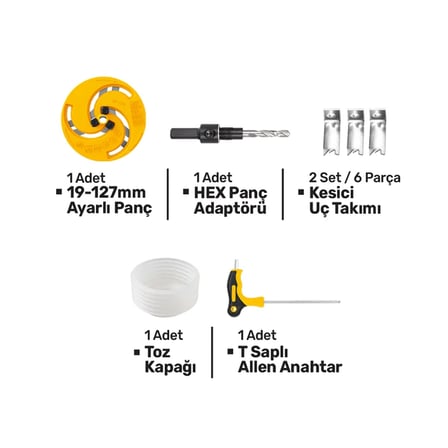 SGS 3636 Toz Kapaklı Ayarlı Bi-Metal Panç Seti 19-127 mm Spot ve Delik Açma Testeresi Aparatı