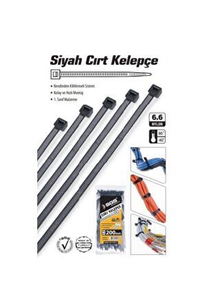 Siyah Pemsan Cırt Kelepçe 3,6x370 mm pk/100ad