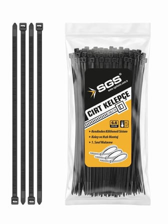SGS 4619 Cırt Kelepçe 4.8 x 380 mm Siyah Plastik Kablo Bağlama Kelepçesi (100 Adet)
