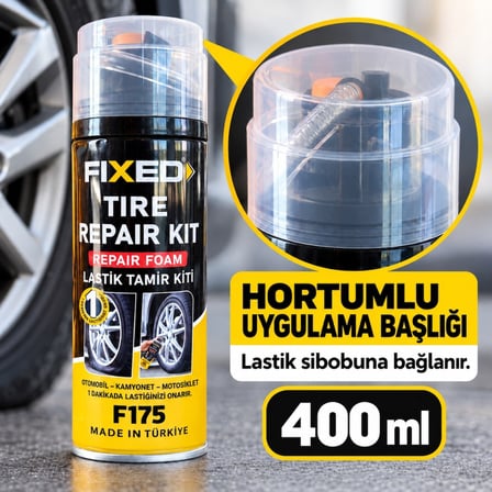 FIXED F175 Lastik Tamir Kiti 400 ml Hortumlu Acil Lastik Onarım Köpüğü