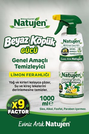 Natujen Genel Amaçlı Temizleyici Beyaz Köpük Gücü Limon Ferahlığı X9 Factor 1000 ml.
