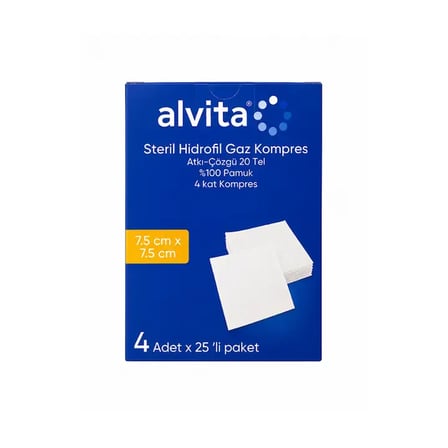 Alvita Steril Gaz Kompres 7,5x7,5 cm 4 Pouches 25'li