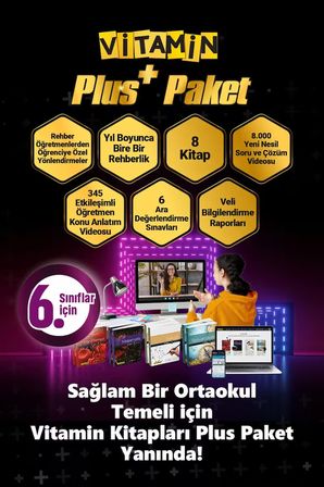 Vitamin 6. Sınıf Plus Paket Dijital Eğitim Seti MEB Uyumlu Dijital İçerikler 8 Kitap 8000 Yeni Nesil Soru 2 Haftada 1 Rehberlik Görüşmesi ve Veli Bilgilendirme Raporları