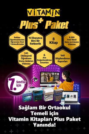 Vitamin 7. Sınıf Plus Paket Dijital Eğitim Seti MEB Uyumlu Dijital İçerikler 8 Kitap 8000 Yeni Nesil Soru 2 Haftada 1 Rehberlik Görüşmesi ve Veli Bilgilendirme Raporları