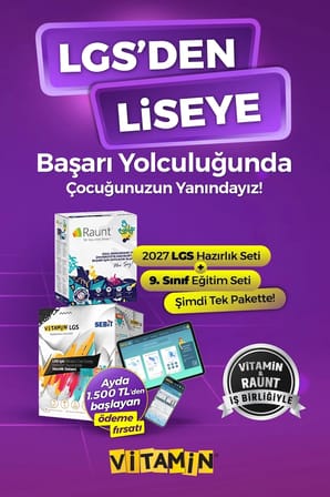 Vitamin LGS 2027 Hazırlık Seti + 9. Sınıf Eğitim Setine Özel  30 Canlı Özel Ders + Birebir Sınav Koçluğu Yapay Zeka Destekli Dijital Platform ve 8 Parça Basılı Kitap Seti