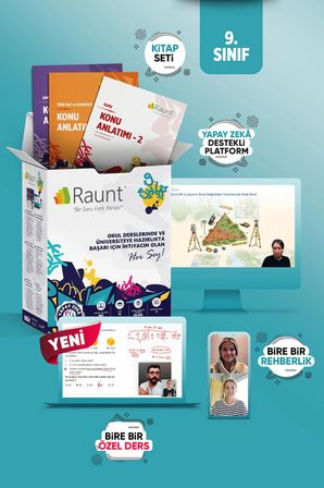 Raunt 9. Sınıf Mentörüm Paketi 30 Canlı Özel Ders + Birebir Sınav Koçluğu Yapay Zeka Destekli Dijital Platform ve 8 Parça Basılı Kitap Seti