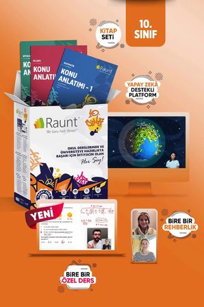 Raunt 10. Sınıf Mentörüm Paketi 30 Canlı Özel Ders + Birebir Sınav Koçluğu Yapay Zeka Destekli Dijital Platform ve 9 Parça Basılı Kitap Seti