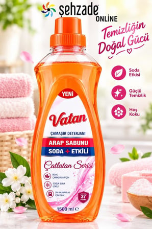 Vatan Çamaşır Deterjanı Arap Sabunu Soda Etkili Beyazlar İçin 1500 ML