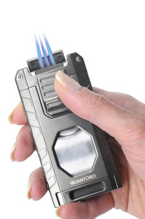 Quantoro Üç Torch Pürmüz Easy S/İğneli/Delicili Gümüş Metal Puro Çakmağı - TRZ1168