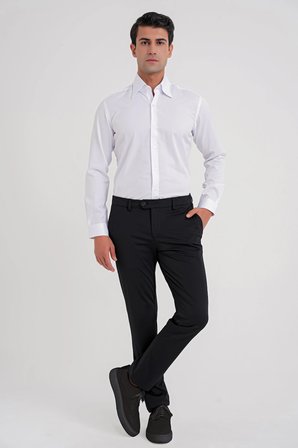 G 565 Slim Fit Dik Yaka Pamuk Saten Uzun Kol Klasik Beyaz Gömlek 