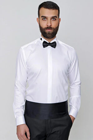 Gk 148 Slim Fit Duble Manşet Ata Yaka Ekru Damatlık Smokin Gömlek