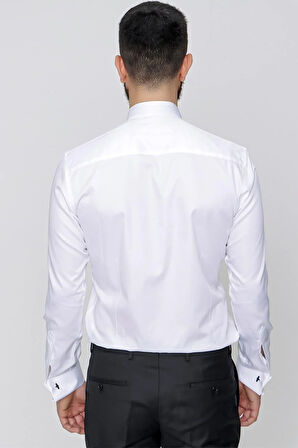 Gk 148 Slim Fit Duble Manşet Ata Yaka Ekru Damatlık Smokin Gömlek