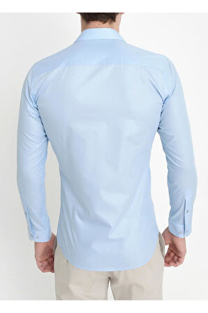 Gk 157 Slim Fit Pamuk Saten Uzun Kol Klasik Açık Mavi Gömlek 