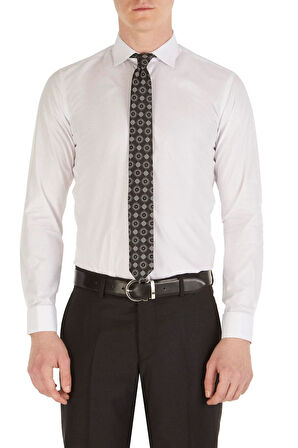 Gk 235 Slim Fit Pamuk Saten Duble Manşetli Klasik Beyaz Gömlek 
