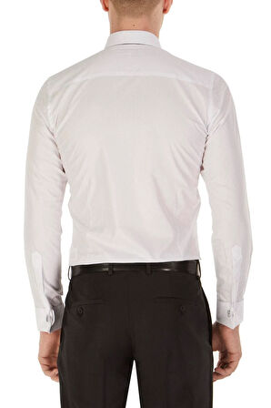 Gk 235 Slim Fit Pamuk Saten Duble Manşetli Klasik Beyaz Gömlek 