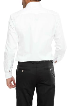 Gk 214 Slim Fit Klasik Yaka Pamuk Saten Uzun Kol Beyaz Gömlek 