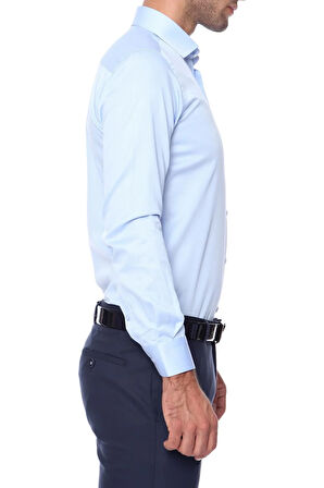 Gk 214 Slim Fit Klasik Yaka Pamuk Saten Uzun Kol Açık Mavi Gömlek 