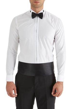 Gk 362 Slim Fit Duble Manşet Gizli Düğme Ata Yaka Beyaz Damatlık Smokin Gömlek 