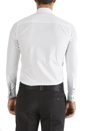 Gk 362 Slim Fit Duble Manşet Gizli Düğme Ata Yaka Beyaz Damatlık Smokin Gömlek 