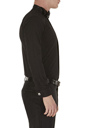 Gk 148 Slim Fit Duble Manşet Ata Yaka Siyah Damatlık Smokin Gömlek