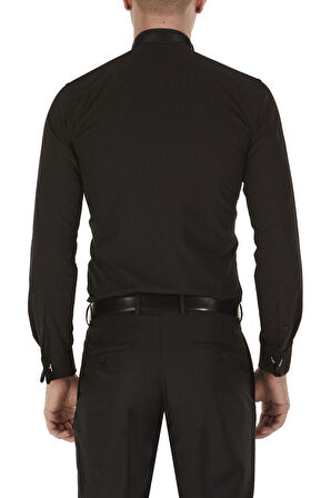 Gk 148 Slim Fit Duble Manşet Ata Yaka Siyah Damatlık Smokin Gömlek