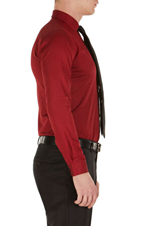 Gk 214 Slim Fit Klasik Yaka Pamuk Saten Uzun Kol Bordo Gömlek 