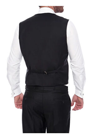 Y 120 Slim Fit Saten Biyeli Siyah Damatlık Smokin Yelek