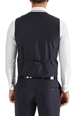 Y 120 Slim Fit Saten Biyeli Lacivert Damatlık Smokin Yelek