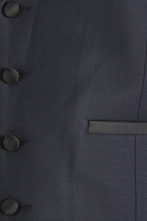Y 120 Slim Fit Saten Biyeli Lacivert Damatlık Smokin Yelek