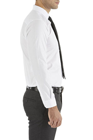 Gk 157 Slim Fit Pamuk Saten Uzun Kol Klasik Beyaz Gömlek 