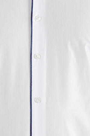 Gk 182 Slim Fit Duble Manşet Biyeli Beyaz Lacivert Damatlık Smokin Gömlek 
